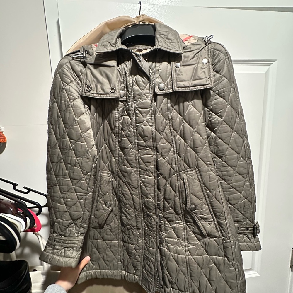 Burberry Gray Puffer Jacket with Diamond Quilting